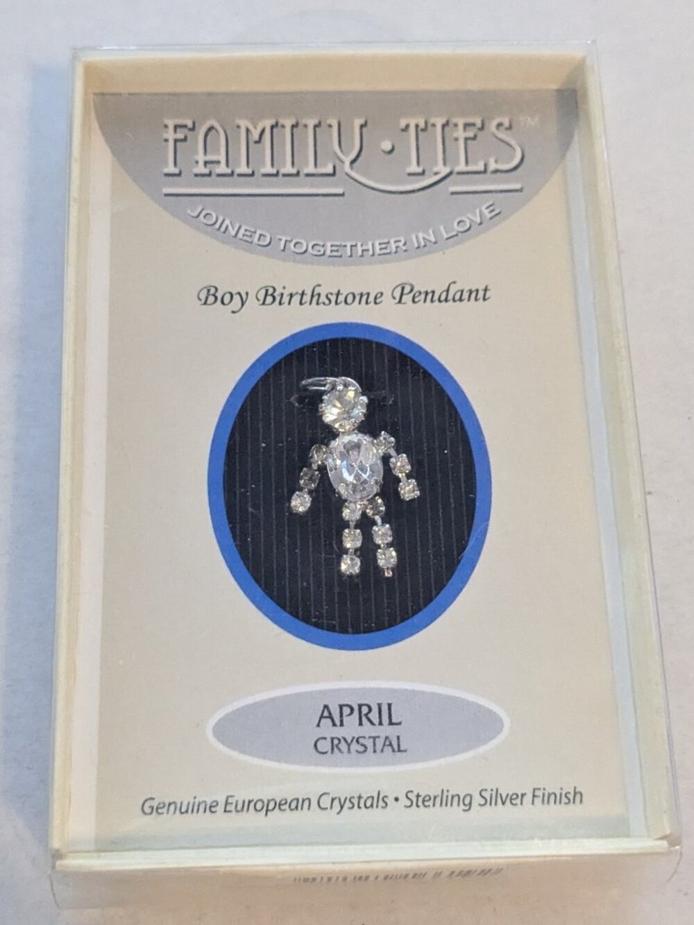 FAMILY TIES April Boy Birthstone Crystal Sterling Silver Finish Pendant